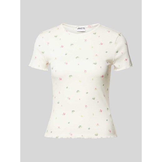 T-shirt z efektem prążkowania i kwiatowym wzorem ze sklepu Peek&Cloppenburg  w kategorii Bluzki damskie - zdjęcie 172183265