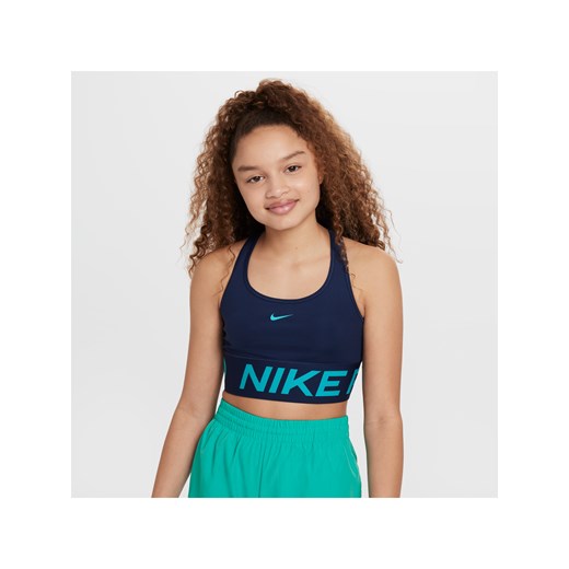 Dziewczęcy stanik sportowy Nike Pro Swoosh - Niebieski ze sklepu Nike poland w kategorii Staniki dla dziewczynki - zdjęcie 172184646