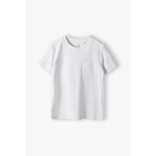 Biały dzianinowy t-shirt dla chłopca - Max&Mia ze sklepu 5.10.15 w kategorii T-shirty chłopięce - zdjęcie 172185586