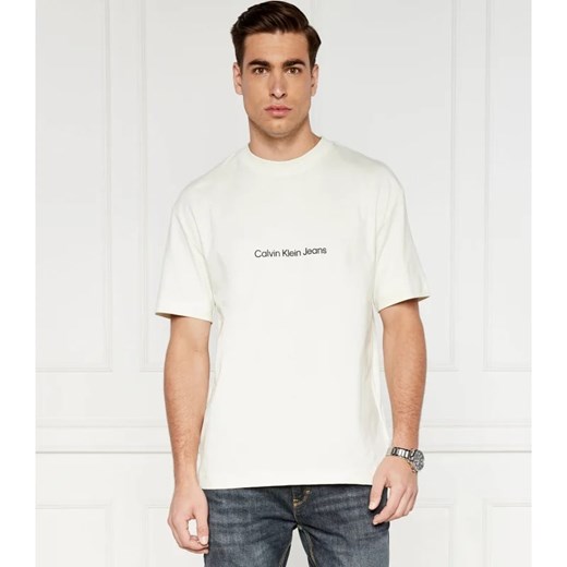 T-shirt męski biały Calvin Klein z krótkimi rękawami bawełniany 