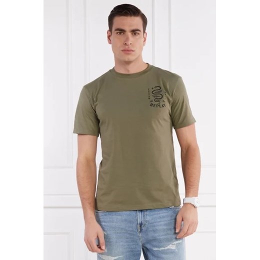 T-shirt męski Replay zielony z krótkim rękawem