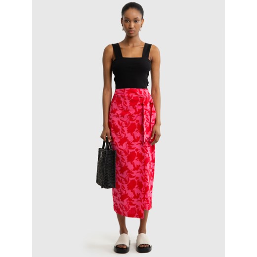 Lniana spódnica damska z motywem kwiatowym z ozdobnym wiązaniem różowa Verlia 601 ze sklepu Big Star w kategorii Spódnice - zdjęcie 172187948