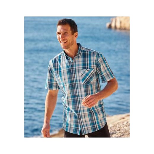 Koszula z krótkim rękawem w niebieską kratę ze sklepu Atlas For Men w kategorii Koszule męskie - zdjęcie 172189765