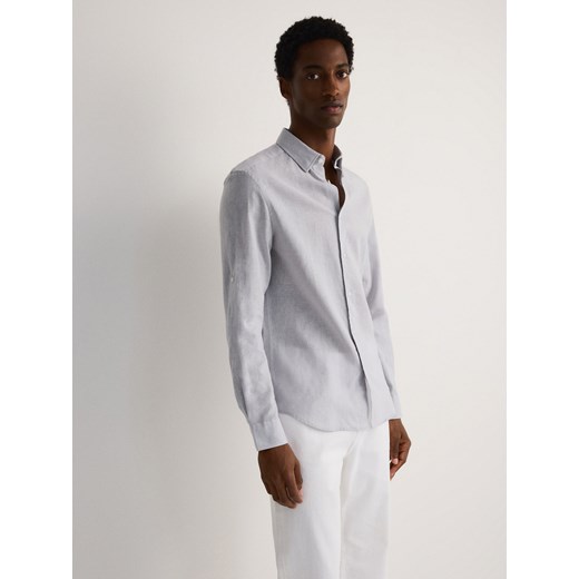 Reserved - Koszula regular fit z lnem - jasnoszary ze sklepu Reserved w kategorii Koszule męskie - zdjęcie 172189988