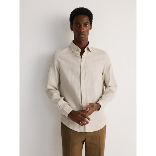 Reserved - Lniana koszula regular fit - beżowy ze sklepu Reserved w kategorii Koszule męskie - zdjęcie 172189996