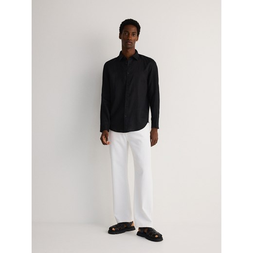 Reserved - Lniana koszula regular fit - czarny ze sklepu Reserved w kategorii Koszule męskie - zdjęcie 172189999