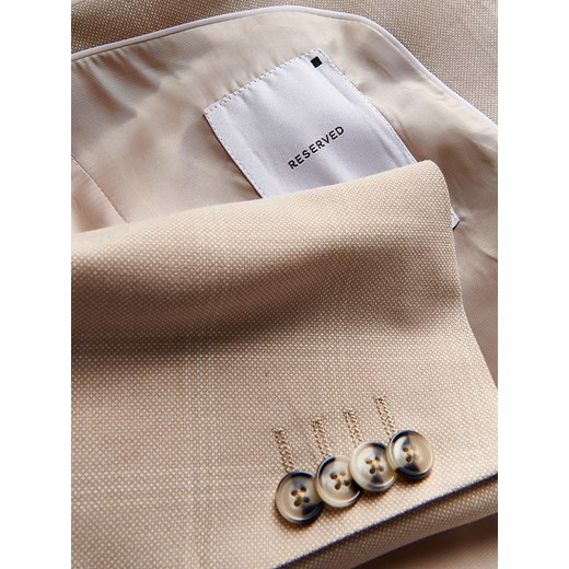 Reserved - Marynarka slim fit w kratę - beżowy Reserved 56 Reserved