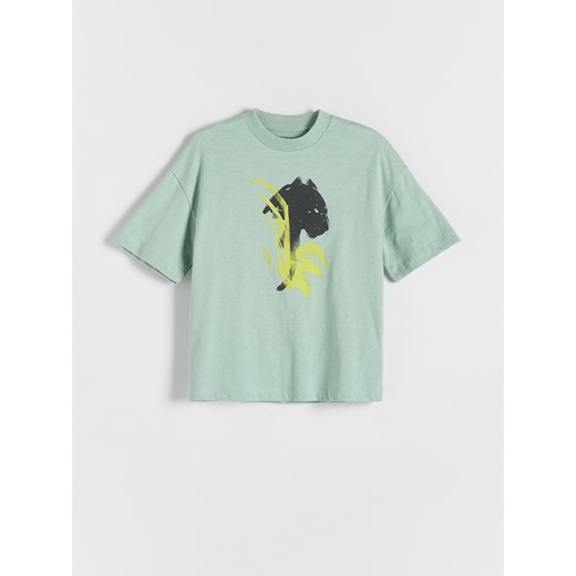 Reserved - T-shirt oversize z nadrukiem - jasnozielony ze sklepu Reserved w kategorii T-shirty chłopięce - zdjęcie 172190208