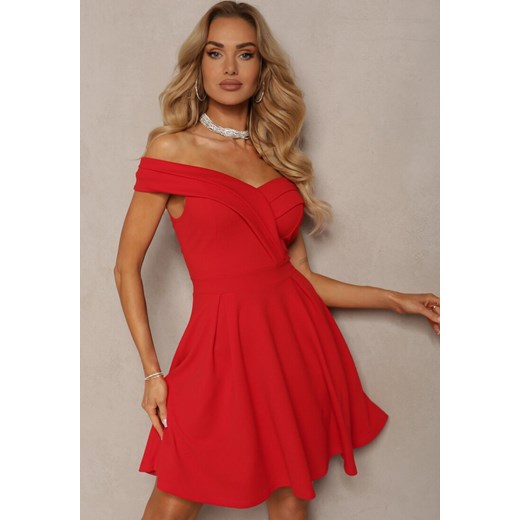 Czerwona Rozkloszowana Sukienka z Dekoltem w Łódkę Cerania Renee M Renee odzież promocyjna cena