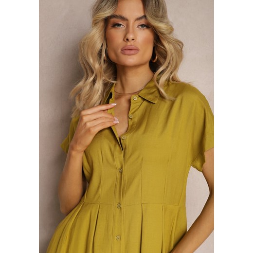 Zielona Sukienka Koszulowa z Lnem i Wiskozą Jucilla Renee M Renee odzież okazyjna cena