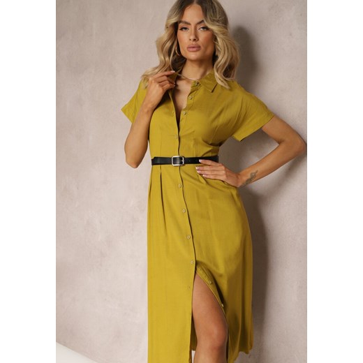 Zielona Sukienka Koszulowa z Lnem i Wiskozą Jucilla ze sklepu Renee odzież w kategorii Sukienki - zdjęcie 172195089
