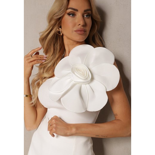 Biała Bawełniana Bluzka z Asymetryczną Górą i Dużą Aplikacją w Kształcie Kwiatka Renee S wyprzedaż Renee odzież