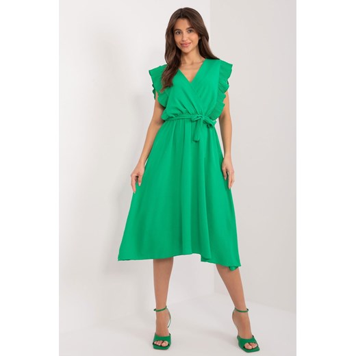 Casualowa Sukienka Z Falbankami zielona Italy Moda one size 5.10.15 okazyjna cena