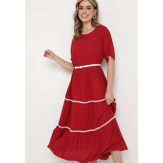 Czerwona Bawełniana Sukienka z Krótkim Rękawem Camola ze sklepu Born2be Odzież w kategorii Sukienki - zdjęcie 172199147
