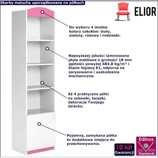 Regał dla dziewczynki Happy 7X - różowy Elior One Size Edinos.pl