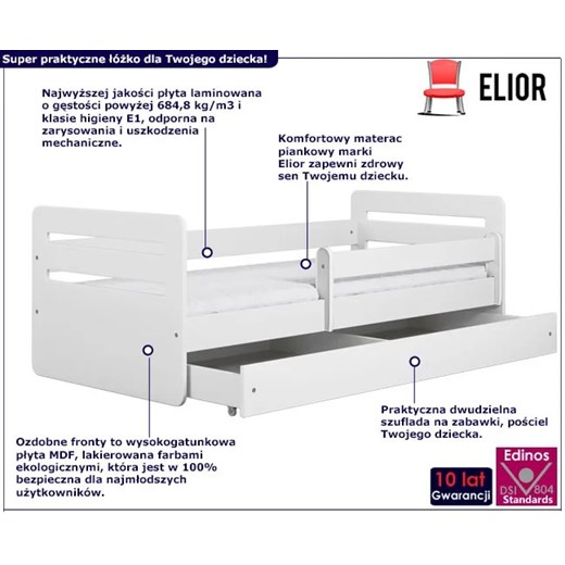 Łóżko dla dziecka z materacem Candy 2X 80x140 - białe Elior One Size Edinos.pl