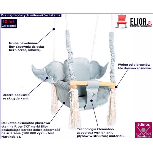 Szara huśtawka dziecięca ze skrzydłami - Tiana Elior One Size Edinos.pl okazja