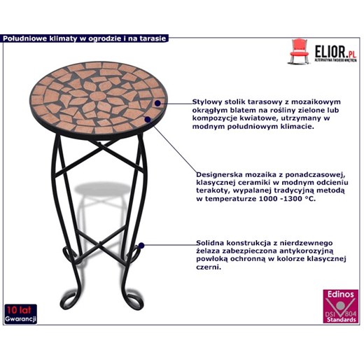 Terakotowy stolik z mozaikowym blatem - Cadix Elior One Size Edinos.pl