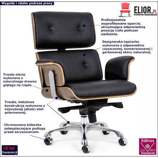 Skórzany fotel gabinetowy z podłokietnikami - Bermund 2X Elior One Size Edinos.pl
