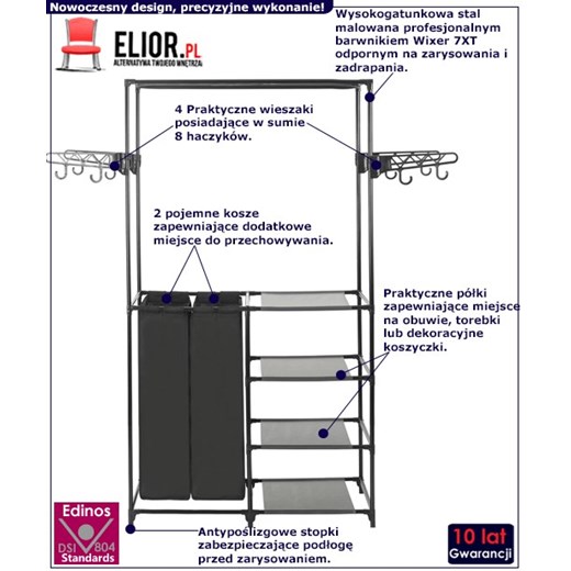 Wolnostojący wieszak na ubrania z półkami i koszami - Kepler 4X Elior One Size Edinos.pl