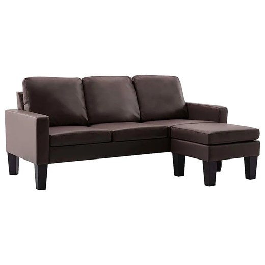 3-osobowa sofa z ekoskóry z podnóżkiem brązowa - Lencor 4Q ze sklepu Edinos.pl w kategorii Sofy i kanapy - zdjęcie 172204019