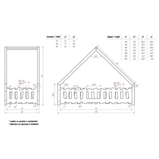 Drewniane łóżko dziecięce w formie domku 12 rozmiarów - Tiffi 4X Elior One Size Edinos.pl