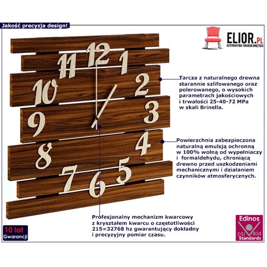 Drewniany zegar ścienny w odcieniu palisandru - Samar Elior One Size Edinos.pl