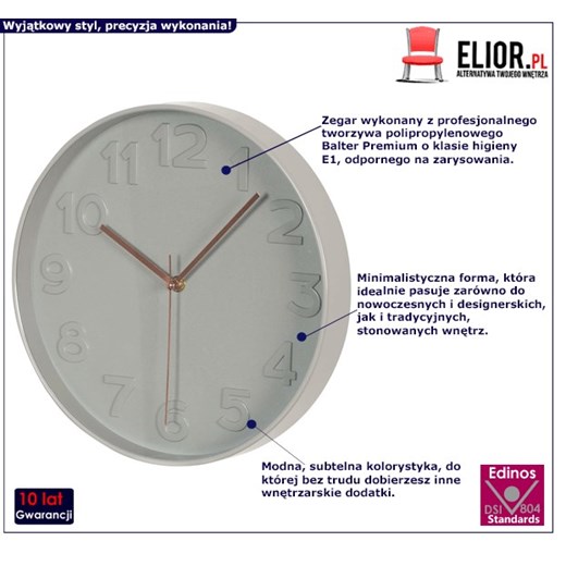 Okrągły zegar szary - Yarte Elior One Size Edinos.pl