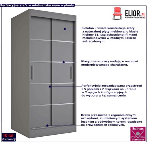 Antracytowa szafa przesuwna - Livia 2X Profeos One Size Edinos.pl