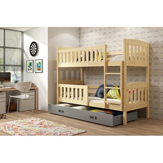 Sosnowe łóżko piętrowe z szarą szufladą 80x190 - Celinda 2X Elior One Size Edinos.pl