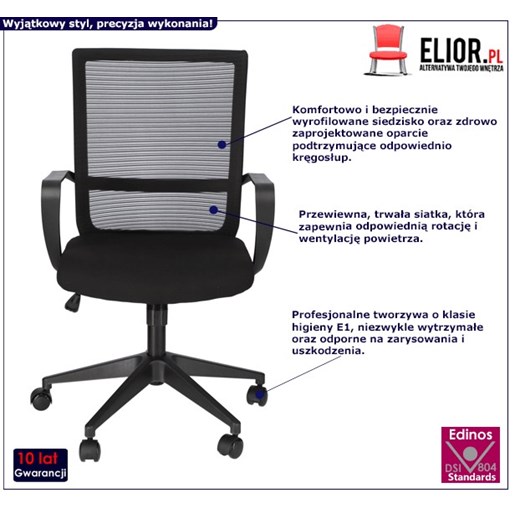 Czarny obrotowy fotel biurowy do komputera - Brexi Elior One Size Edinos.pl