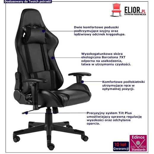 Czarny fotel gamingowy z poduszkami - Libar Elior One Size Edinos.pl