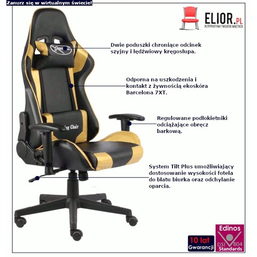 Czarno-złoty fotel gamingowy - Grando Elior One Size Edinos.pl