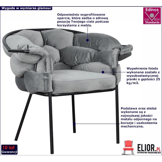 Szary fotel wypoczynkowy Renfi 3X - 68 kolorów Elior One Size Edinos.pl