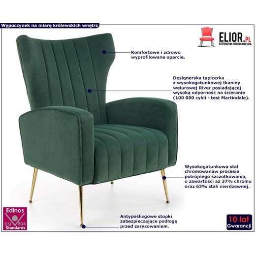 Zielony nowoczesny fotel wypoczynkowy - Marson Elior One Size Edinos.pl
