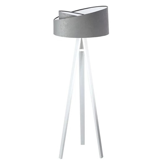 Szaro-biała lampa stojąca trójnóg welurowa - S023 F3-B57 ze sklepu Edinos.pl w kategorii Lampy podłogowe - zdjęcie 172207556