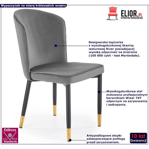 Szare pikowane krzesło tapicerowane glamour - Nubo Elior One Size Edinos.pl