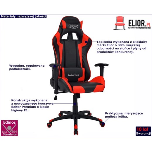 Czarno-czerwony fotel gamingowy z poduszkami - Trevos Elior One Size Edinos.pl
