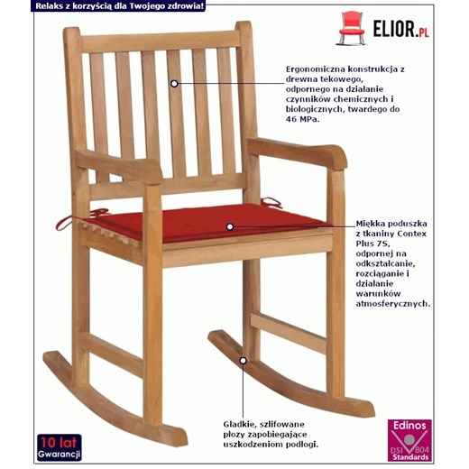 Fotel bujany z czerwoną poduszką - Korja Elior One Size Edinos.pl
