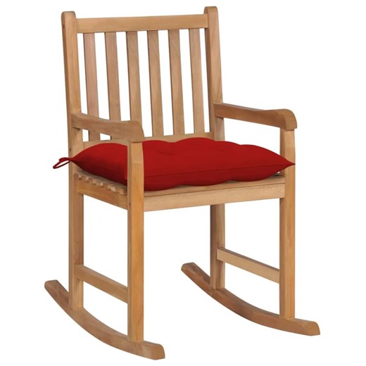 Drewniany fotel bujany z czerwoną poduszką - Mecedora ze sklepu Edinos.pl w kategorii Fotele - zdjęcie 172207976