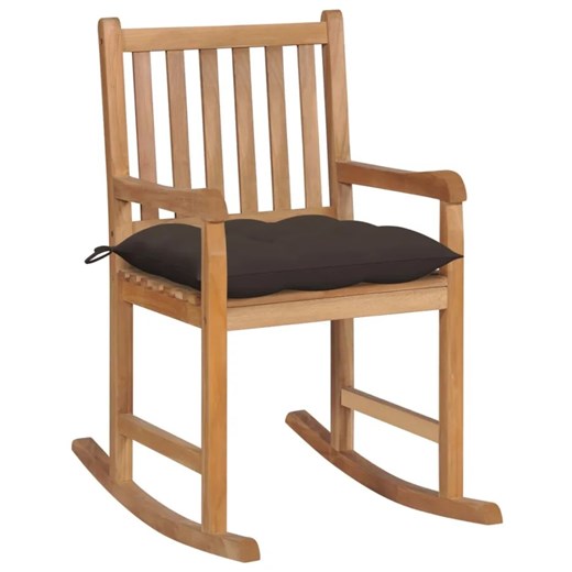 Drewniany fotel bujany na taras taupe - Mecedora ze sklepu Edinos.pl w kategorii Fotele ogrodowe - zdjęcie 172207985