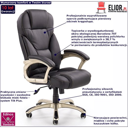 Czarny biurowy fotel obrotowy z ekoskóry - Tucker Elior One Size Edinos.pl
