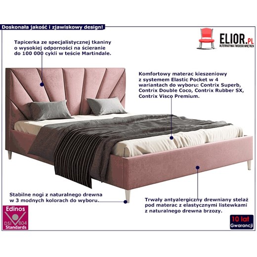 Podwójne łóżko z zagłówkiem 140x200 Marina - 36 kolorów Elior One Size Edinos.pl