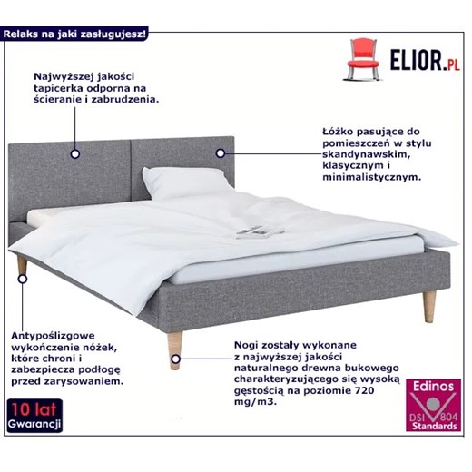 Łóżko tapicerowane z zagłówkiem do sypialni - Irsante 200x200 40 kolorów Elior One Size Edinos.pl