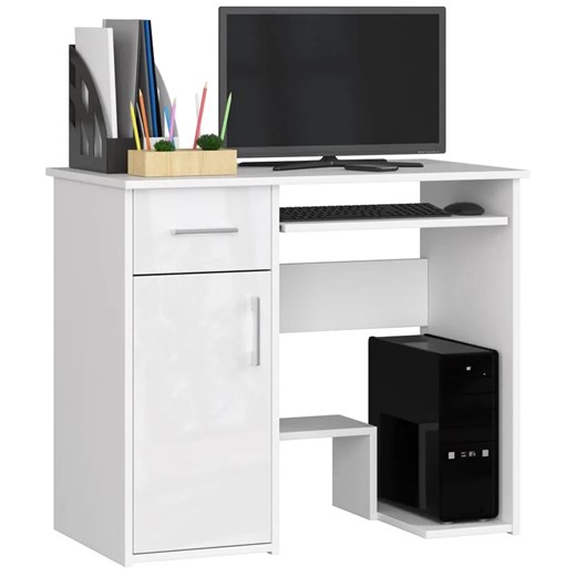 Białe biurko z szufladą pod komputer w połysku - Cyrkus 3X ze sklepu Edinos.pl w kategorii Biurka i sekretarzyki - zdjęcie 172209198