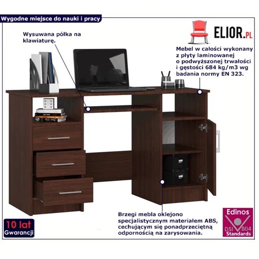Biurko z szufladami wenge - Delian 2X Elior One Size Edinos.pl