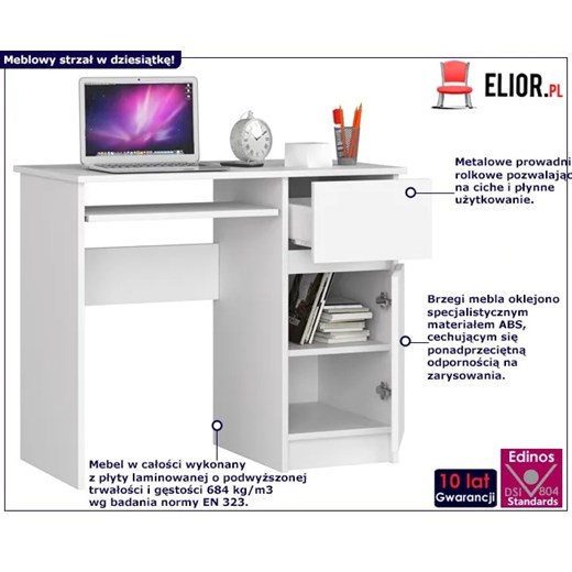 Białe biurko klasyczne 90 cm z półkami i szufladą - Strit 4X Elior One Size Edinos.pl