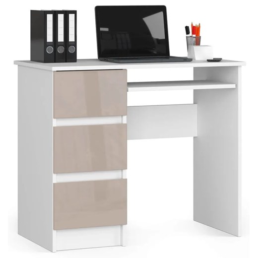 Minimalistyczne biurko z półkami białe + cappuccino połysk - Berula 5X ze sklepu Edinos.pl w kategorii Biurka i sekretarzyki - zdjęcie 172209477