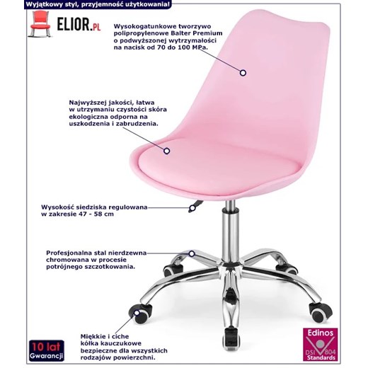 Różowe dziecięce krzesło obrotowe - Fernis Elior One Size Edinos.pl