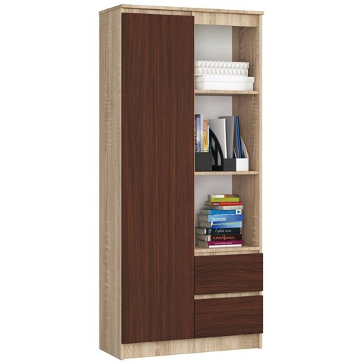 Regał na książki z szufladami i półkami dąb sonoma + wenge - Tiare 3X ze sklepu Edinos.pl w kategorii Regały i witryny - zdjęcie 172210055